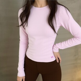 安德玛粉色长袖T恤女官方正品运动服休闲上衣内搭瑜伽服打底衫