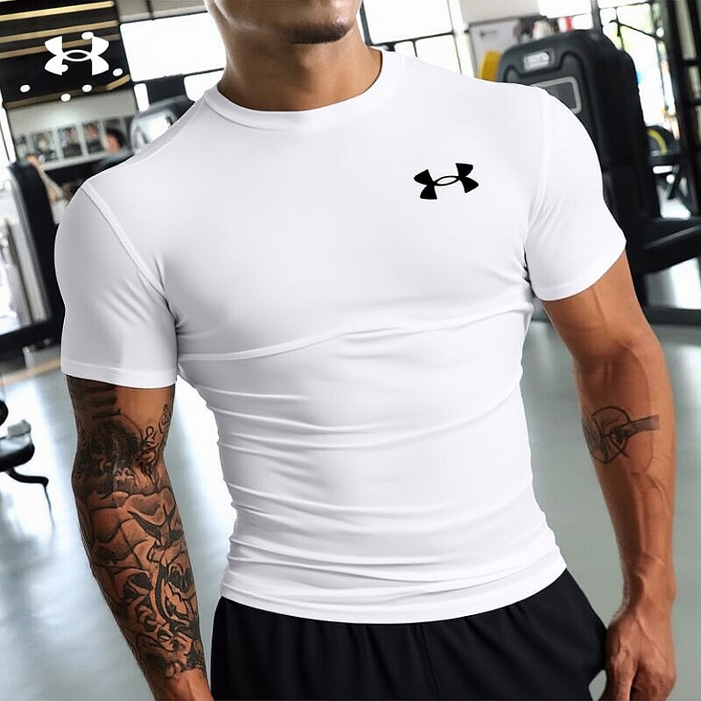 安德玛紧身衣男子秋季运动服跑步紧身压缩衣健身训练紧身短袖T恤