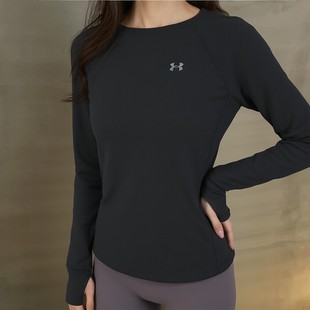 安德玛长袖t恤女上衣官方正品运动瑜伽服户外滑雪黑色加绒打底衫