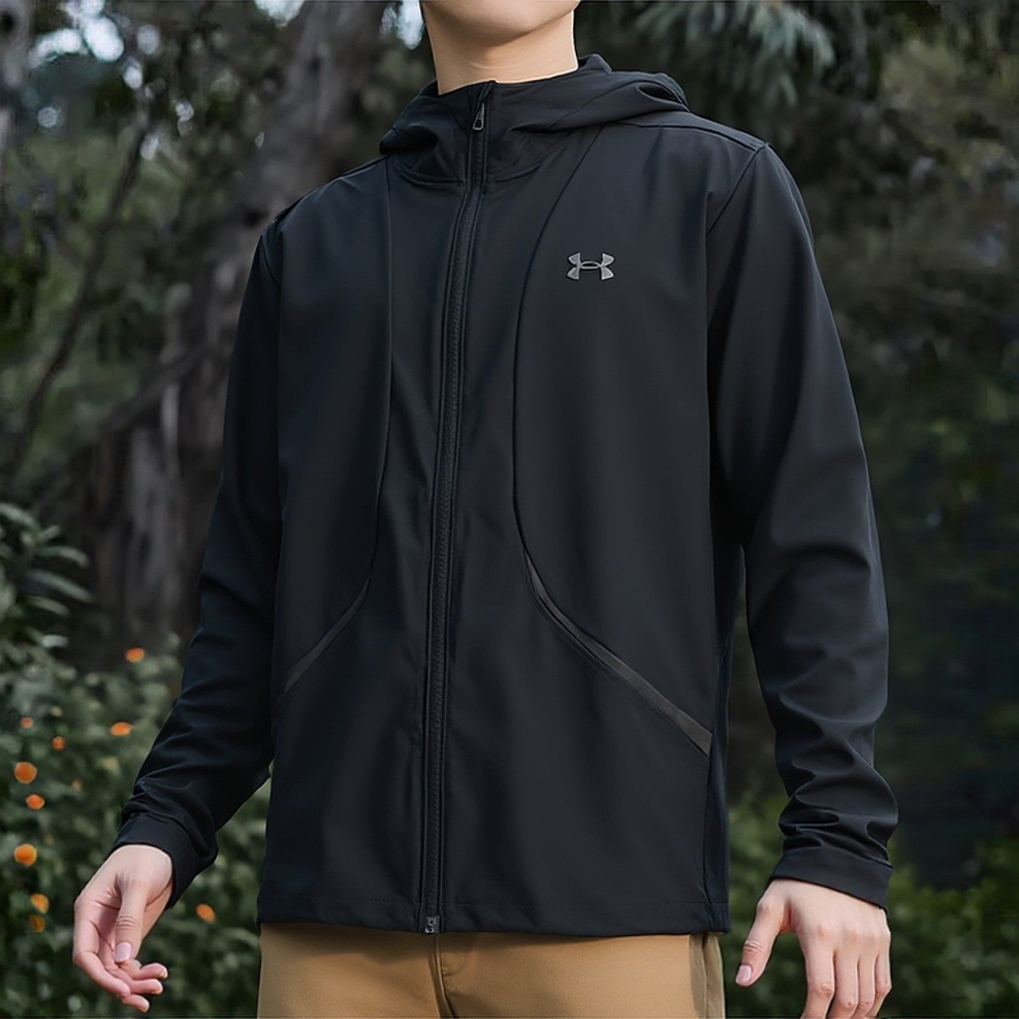 安德玛UA梭织防风衣2026春季新款男士运动服连帽夹克外套6014621