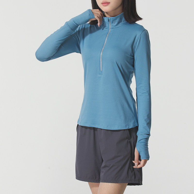 安德玛长袖T恤女正品秋冬蓝色运动休闲服跑步骑行健身瑜伽服