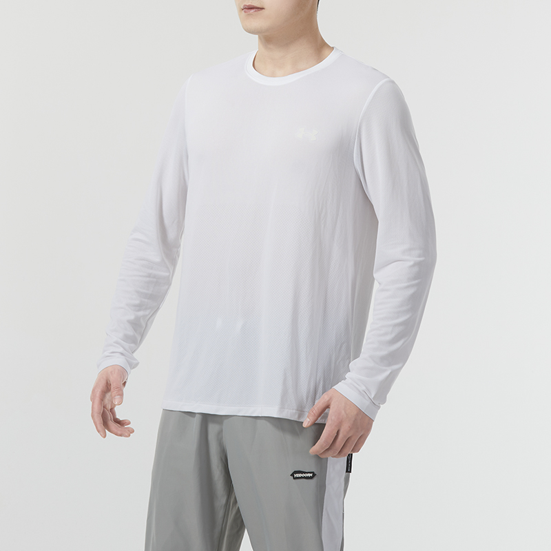 安德玛男子长袖T恤衫 秋季跑步训练时尚潮流健身套头上衣轻便透