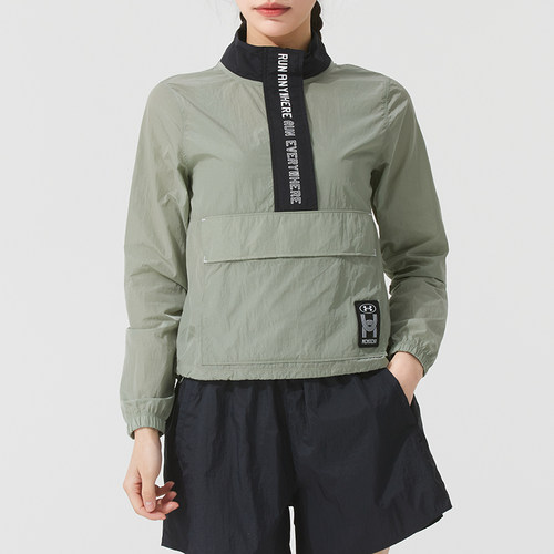 安德玛官方卫衣女秋季运动服薄款梭织外套健身训练跑步套头衫