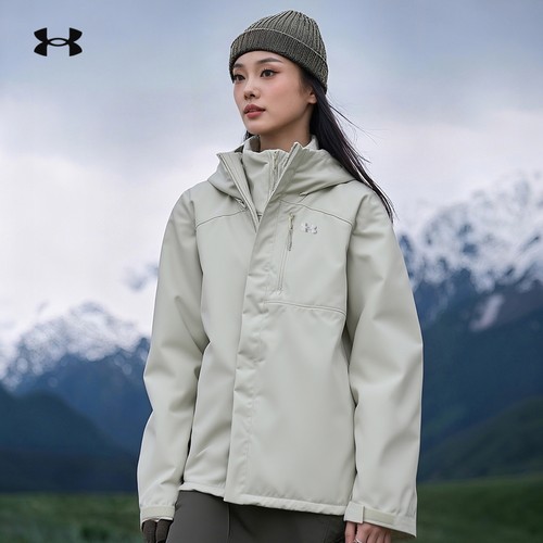 安德玛女装外套秋冬运动服跑步训练连帽休闲服户外保暖三合一夹克