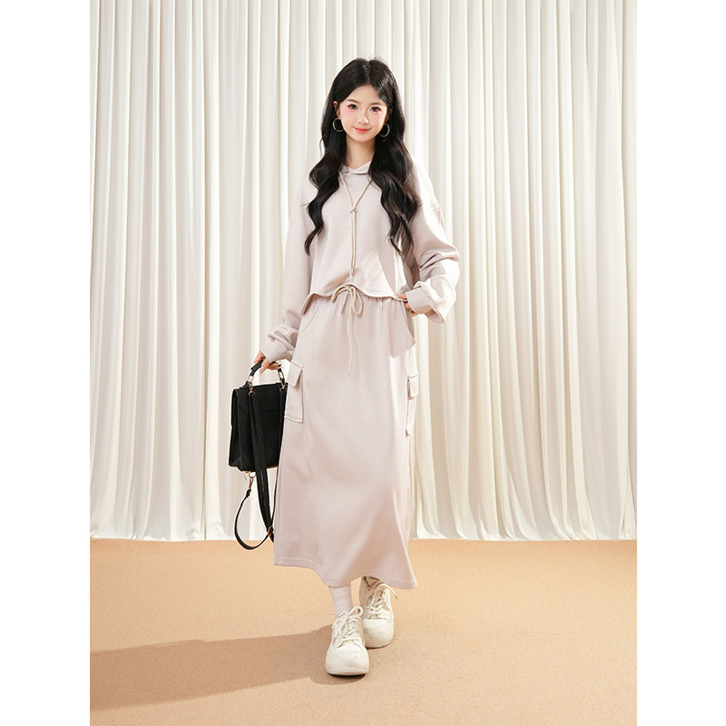 韩版小众设计感时尚秋冬新款套装女简约通勤连帽卫衣长裙两件套潮,女装/女士精品,时尚套装,淘宝优惠券,粉丝福利购,淘宝优惠卷