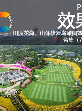 美丽乡村ps田园花海梯田矿山修复鸟瞰图景观规划效果图psd素材集