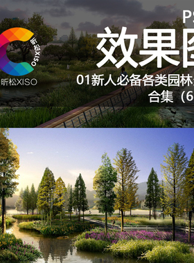 园林景观PSD效果图PS鸟瞰图透视图广场森林公园小区分层后期素材