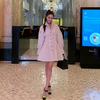 Boamarket 小香亮闪花呢宫廷风连衣裙外套女秋冬新款华丽贵气上衣