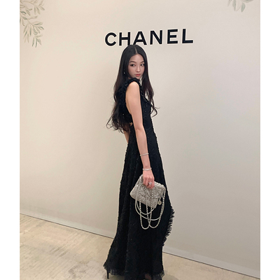 Boamarket 典藏系列 黑色露背连衣裙女夏季新款百搭长款吊带裙子