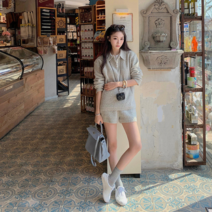 上衣休闲短裤 Boamarket 新款 女春季 两件套 薄荷绿圈圈绒polo套装