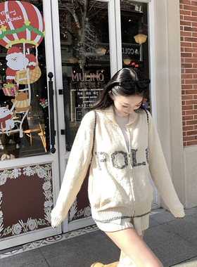 Boamarket rl拉链针织开衫女冬季2025新款休闲宽松翻领上衣外套