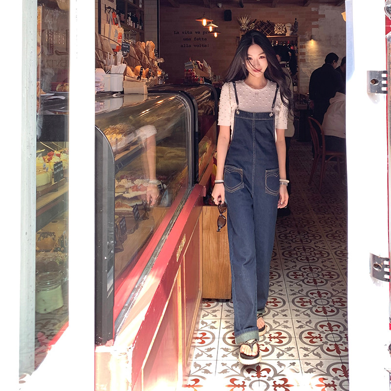 Boamarket 牛仔背带裤女2025夏季新款宽松阔腿慵懒风休闲气质裤子