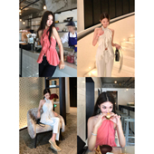 不规则荷叶边露肩无袖 Boamarket 2色挂脖上衣女2025新款 吊带背心