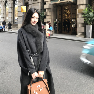 新款 天丝山羊绒狐狸毛领大衣女冬季 毛呢外套 手工坊 Boamarket