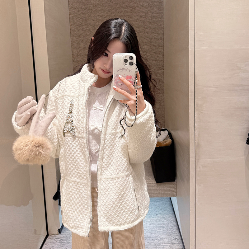 Boamarket 典藏系列 粗花呢手工钻棉服女装加厚保暖冬季新款外套