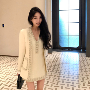 Boamarket手工坊大都會系列米白2件套全手工縫制女外套連衣裙套裝