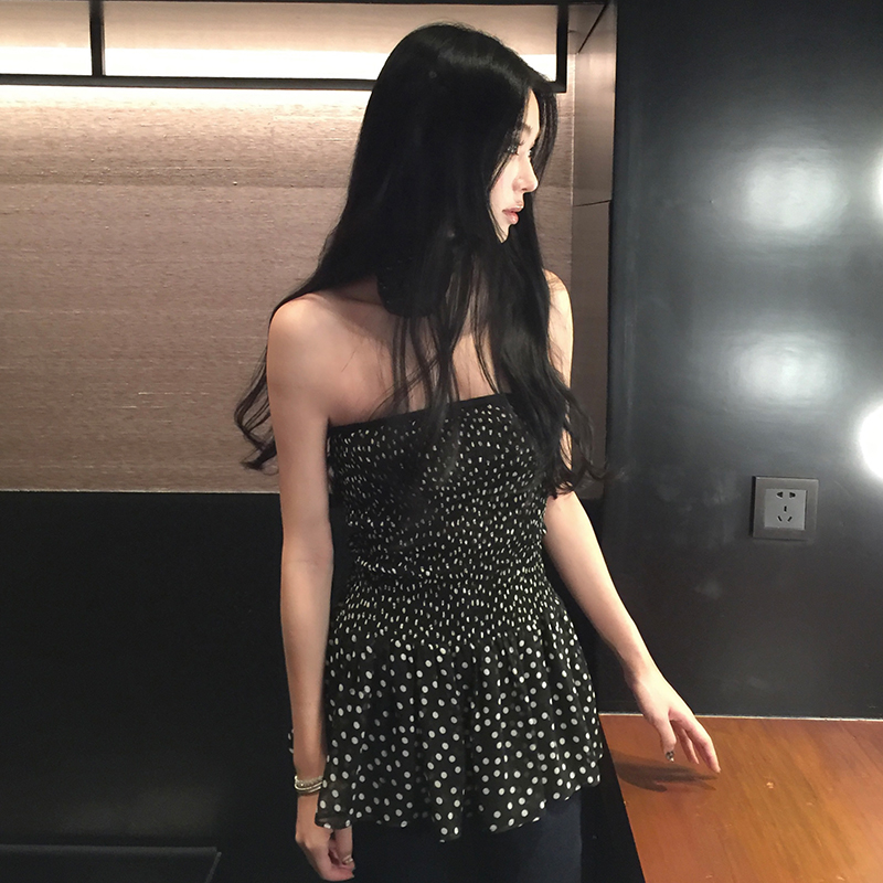 Boamarket 波点抹胸上衣女2024秋季新款复古法式设计感简约时尚