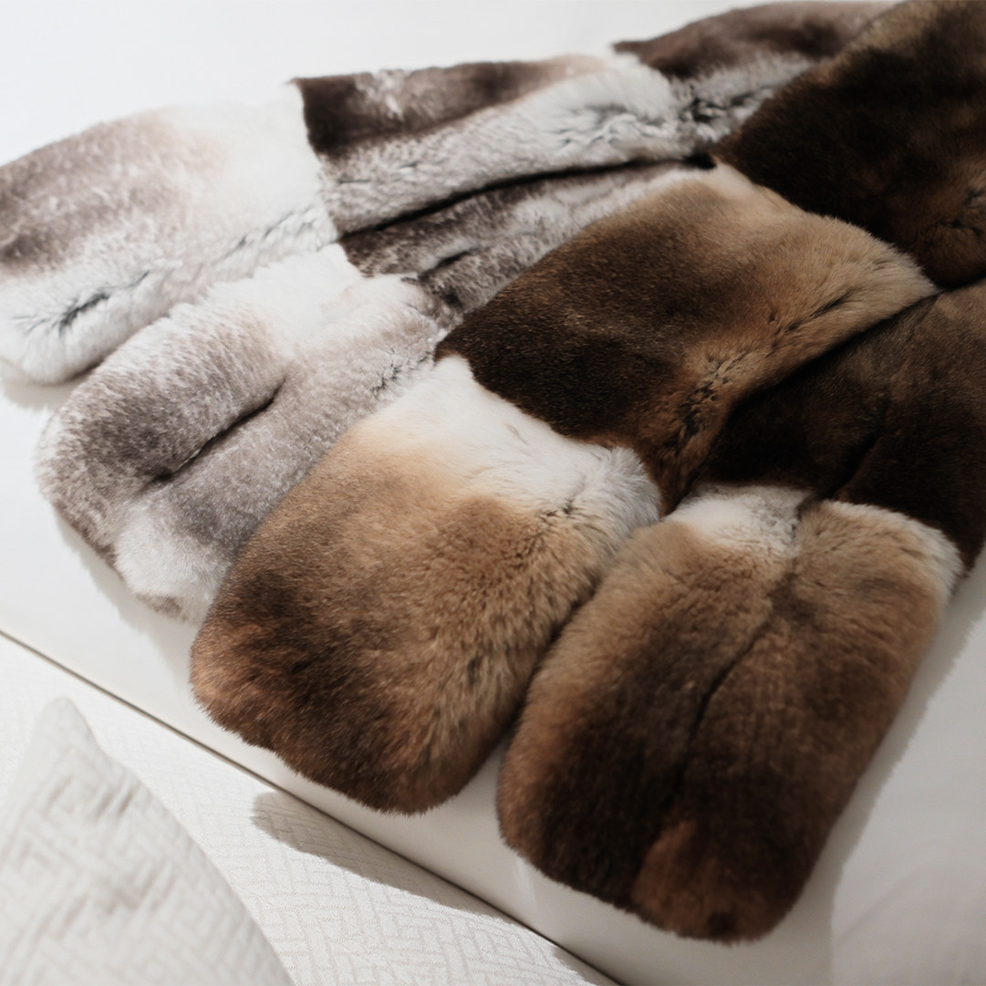 Boamarket青紫蓝獭兔毛2色围巾女冬交叉加厚保暖毛领子高级感围脖