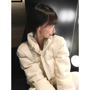 Boamarket 山羊绒90白鹅绒亮片羽绒服女秋冬新款保暖蓬松面包外套