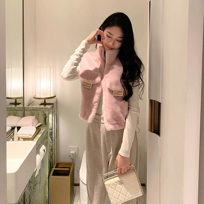 Boamarket 美丽奴皮毛一体马甲2024冬立领保暖短款背心皮草外套女
