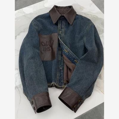 覆古皮衣牛仔外套女春秋