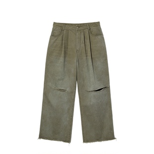 mocuishle（MCSL）「草东」刀割斜纹直筒长裤