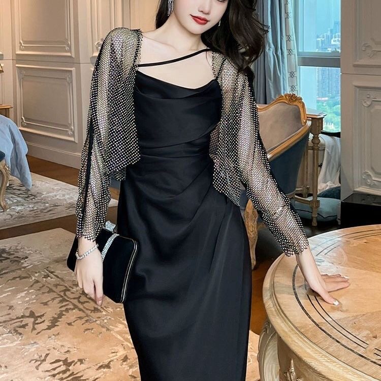 欧洲站网钻上衣2025夏季女装新款纯欲辣妹短开衫搭配吊带的小外套