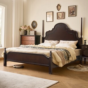 美式复古实木床1.8米双人床樱桃木主卧现代简约法式复古拱形床头