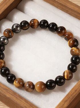 虎眼石黑胆石拼接手链