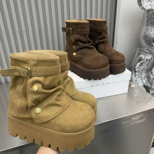 复古皮带扣内增高堆堆靴女冬季