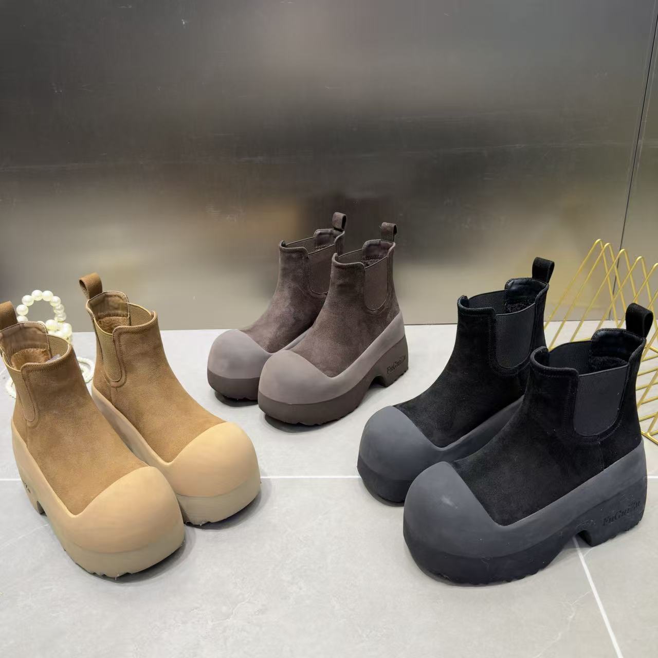 复古厚底松糕显瘦切尔西短靴女