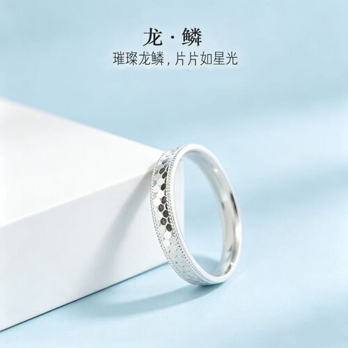 足银碎冰冰龙鳞戒指纯银小众高级感爆闪鱼鳞素圈闭口情侣指环