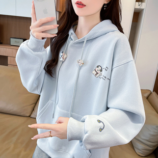 小个子连帽卫衣女秋冬季2025新款爆款宽松加绒加厚初中生上衣外套