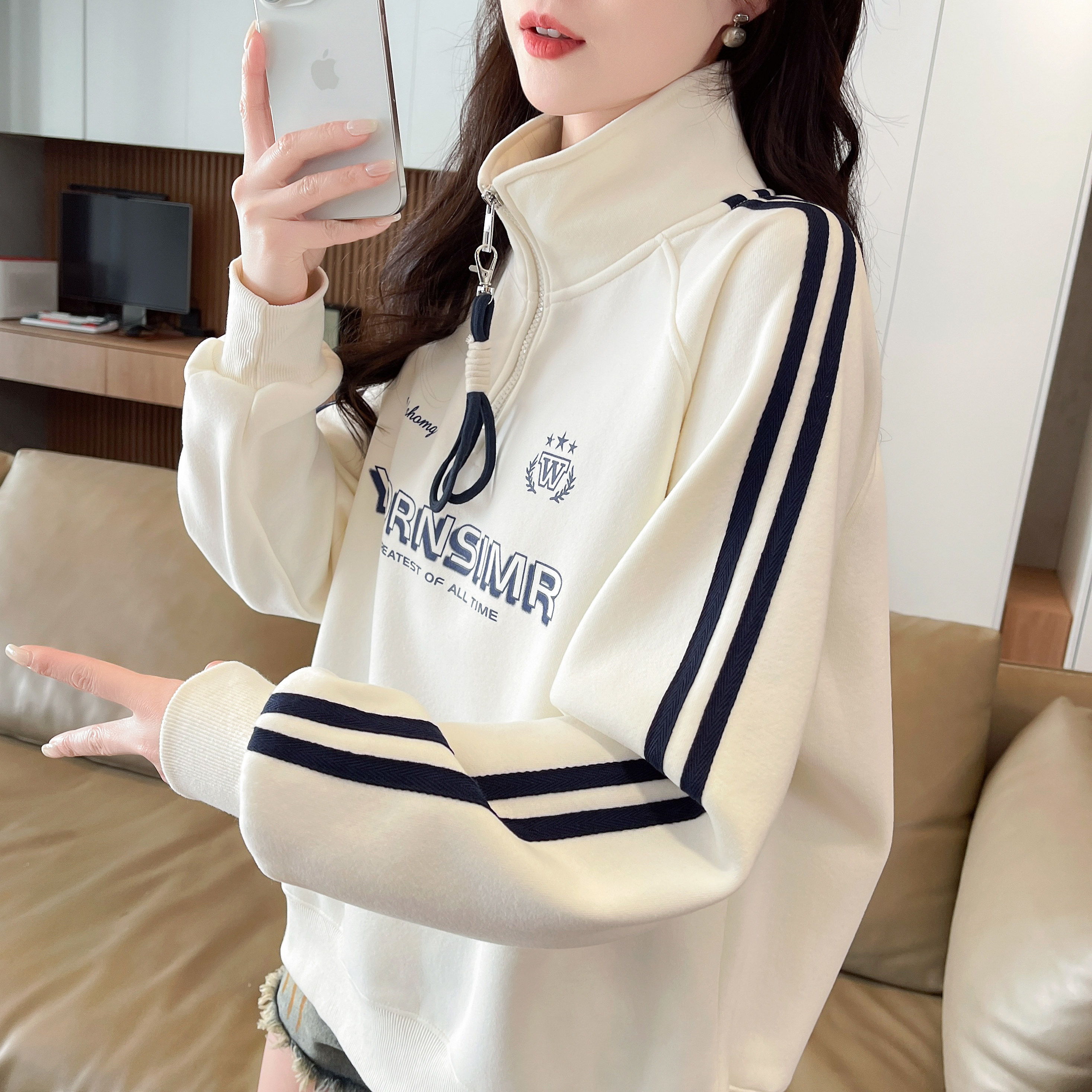 设计感小众半高领拉链卫衣女春秋图片