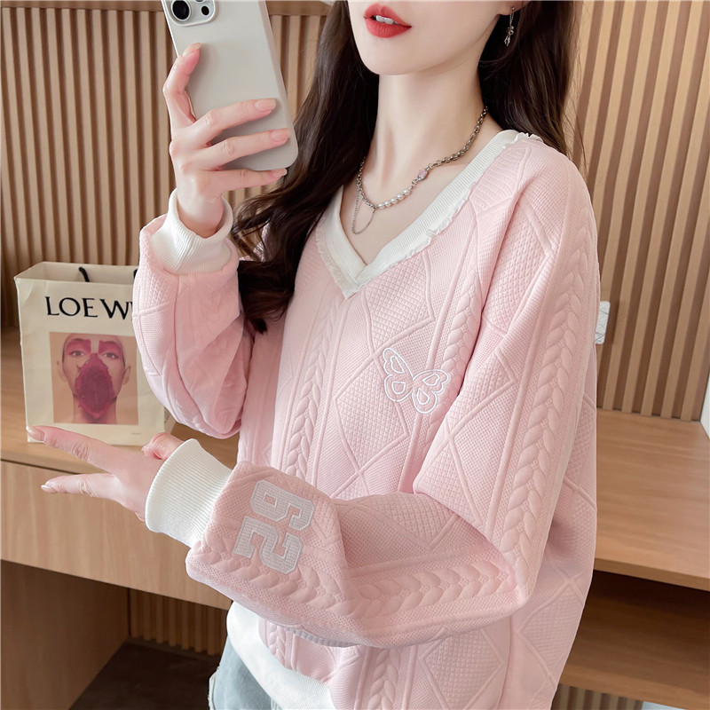 早春装小个子卫衣女春秋季新款韩版宽松薄款v领百搭撞色上衣外套,女装/女士精品,卫衣/绒衫,淘宝优惠券,粉丝福利购,淘宝优惠卷