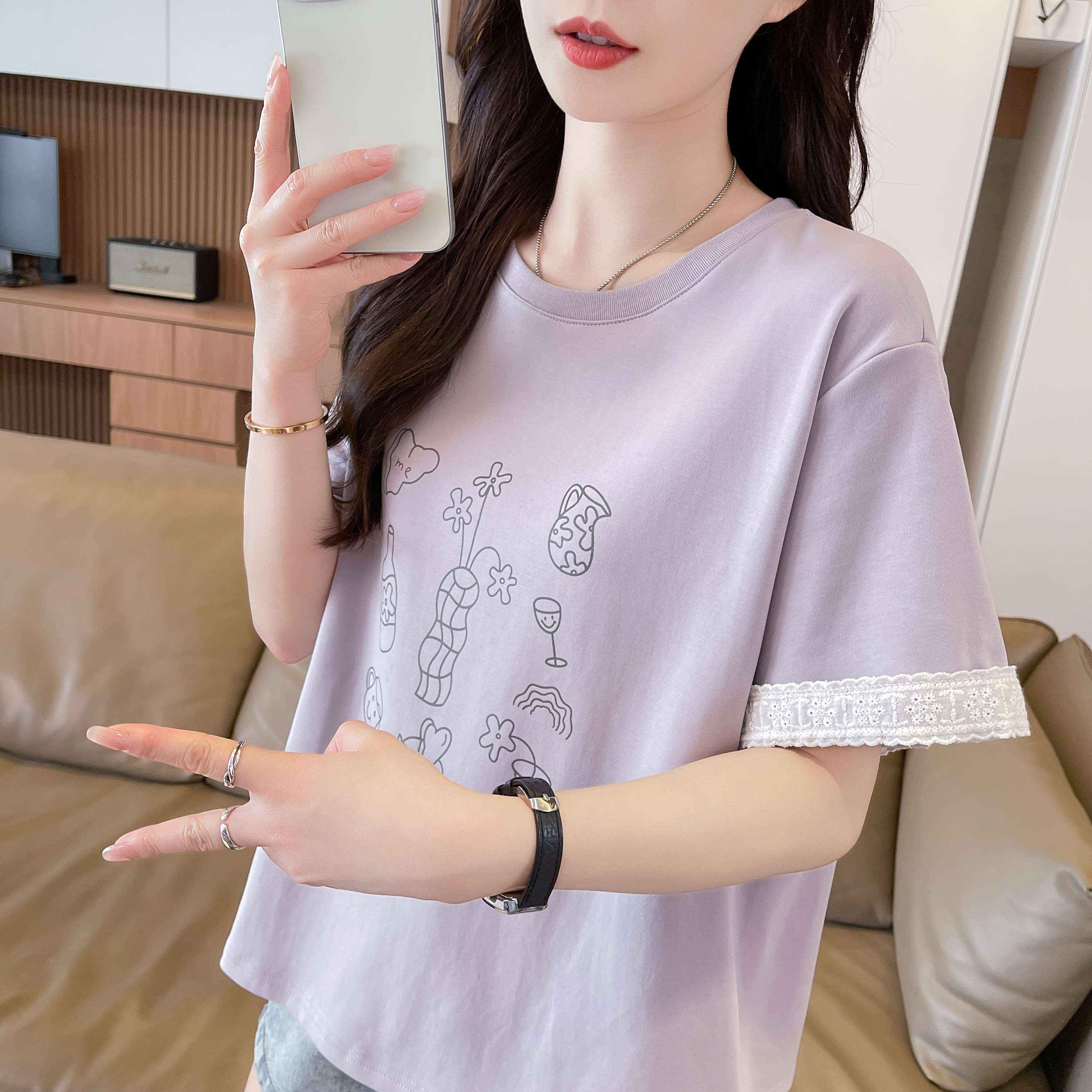 紫色短袖t恤女2026夏季新款宽松大码女装小个子休闲百搭半袖上衣