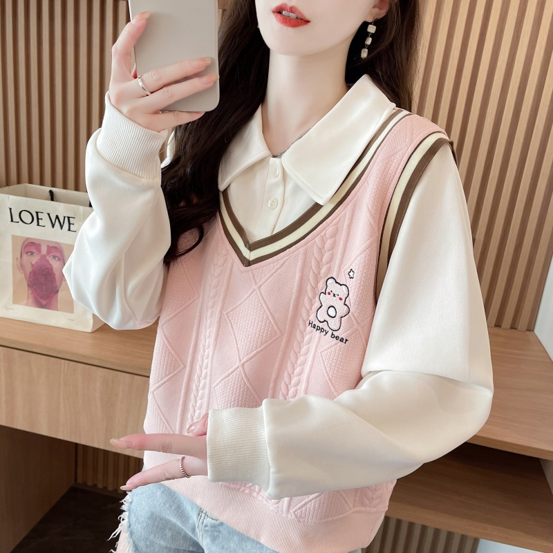 翻领polo衫初中生可爱卫衣女春秋