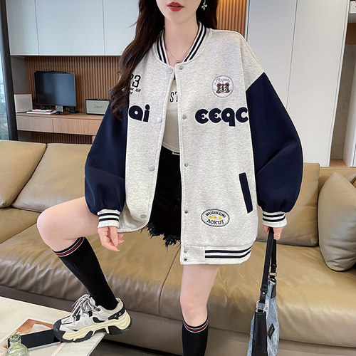 拼色刺绣设计感棒球服外套女卫衣