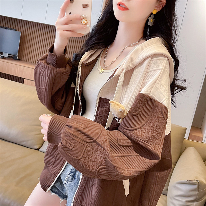 设计感小众连帽开衫拼色卫衣女潮