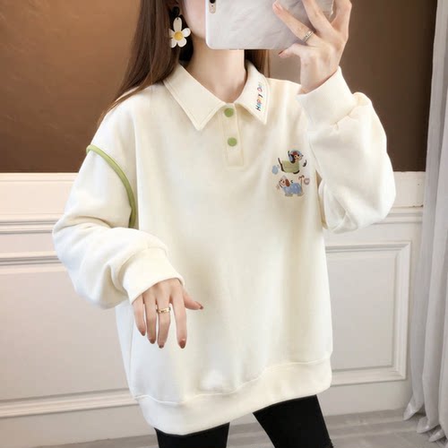 设计感小众拼接刺绣polo衫卫衣女