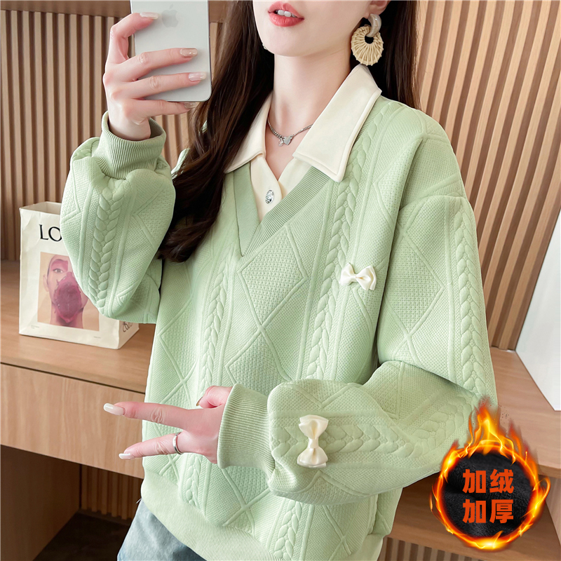 秋冬季2025新款蝴蝶结撞色卫衣女