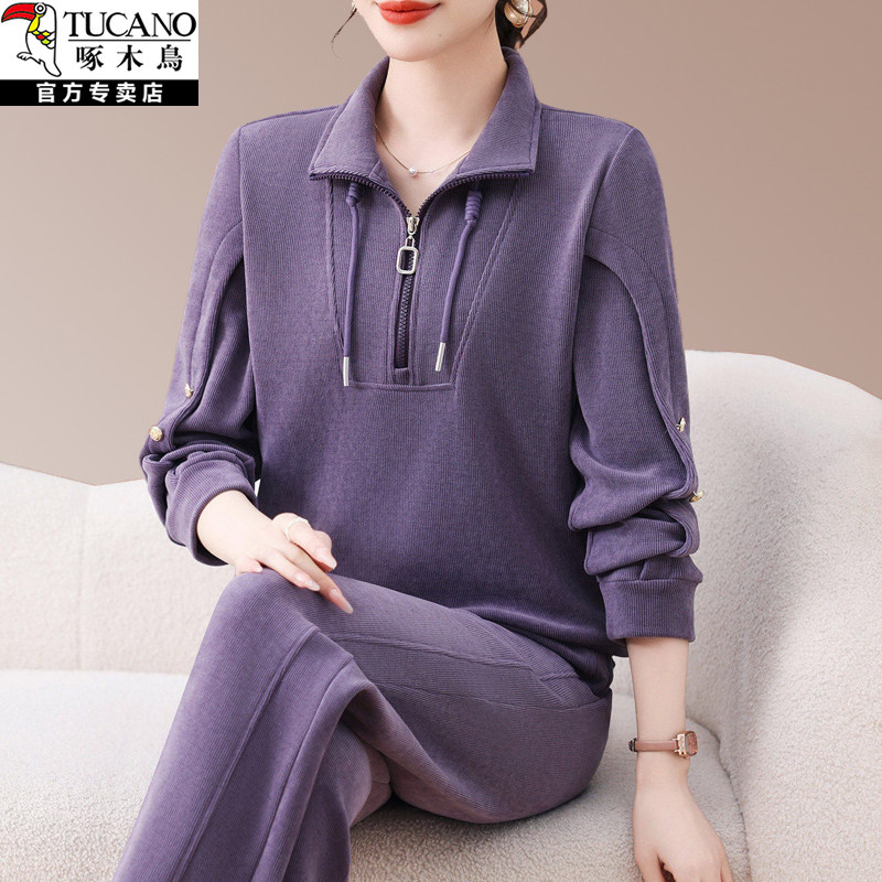 啄木鸟中年妈妈时髦卫衣运动套装春秋2026新款女士时尚休闲两件套