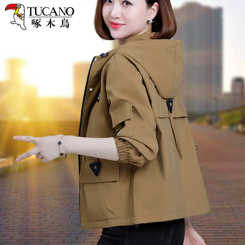 啄木鸟短款风衣外套女春秋