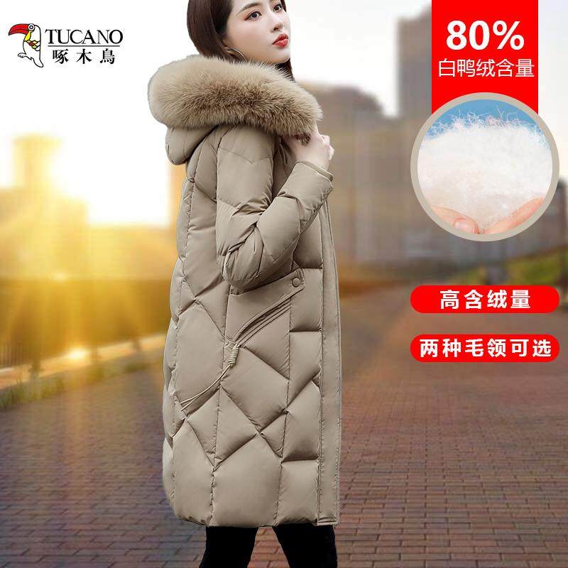 啄木鸟羽绒棉服女中长款2024年冬新款中年妈妈棉袄大毛领棉衣外套