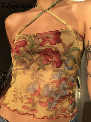 抹胸挂脖复古印花背心