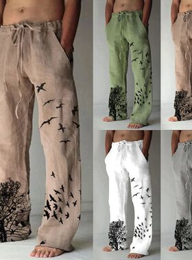 Mid waist printed drawstring casual pants 中腰印花抽绳休闲裤