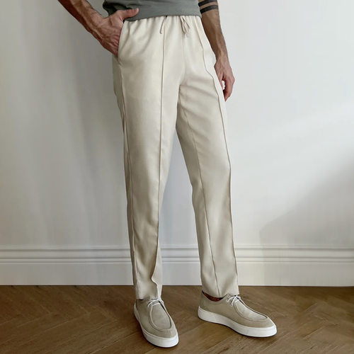 Men's solid color pleated slim fit pants男士纯色褶皱修身长裤