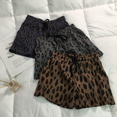 print leg high Leopard waisted wide shorts豹纹高腰阔腿短裤 女
