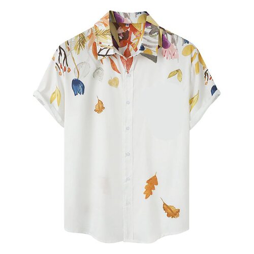 翻领印花短袖衬衫  Flip collar printed short sleeved shirt