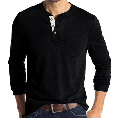 Round neck long sleeved T-shirt top for men圆领长袖T恤上衣男